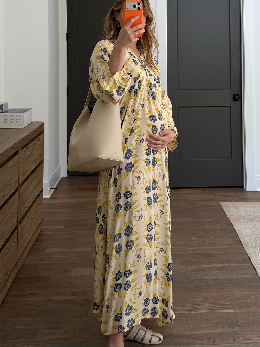 Natalie Martin Cream Maxi Dress with Blue and Yellow Floral Print